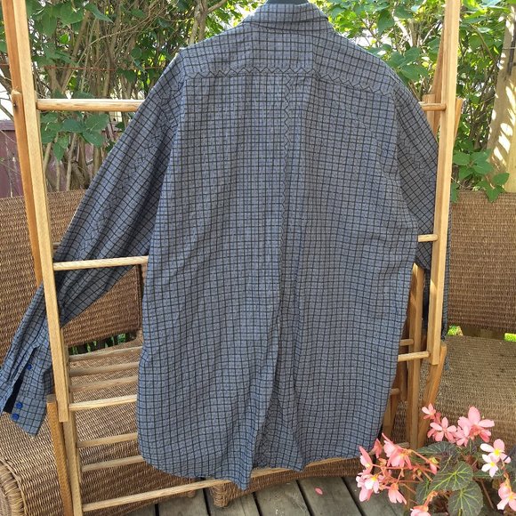 grey black blue check geometric patterned casual shirt - Picture 5 of 9